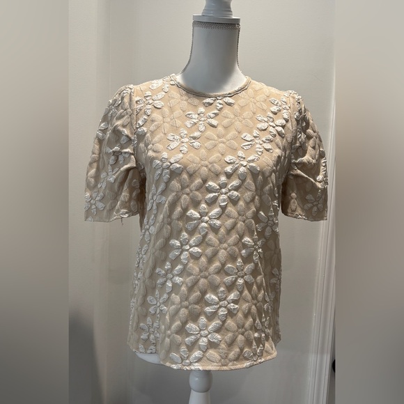Tops - Elegant Beige Floral Puff Embroidered Top